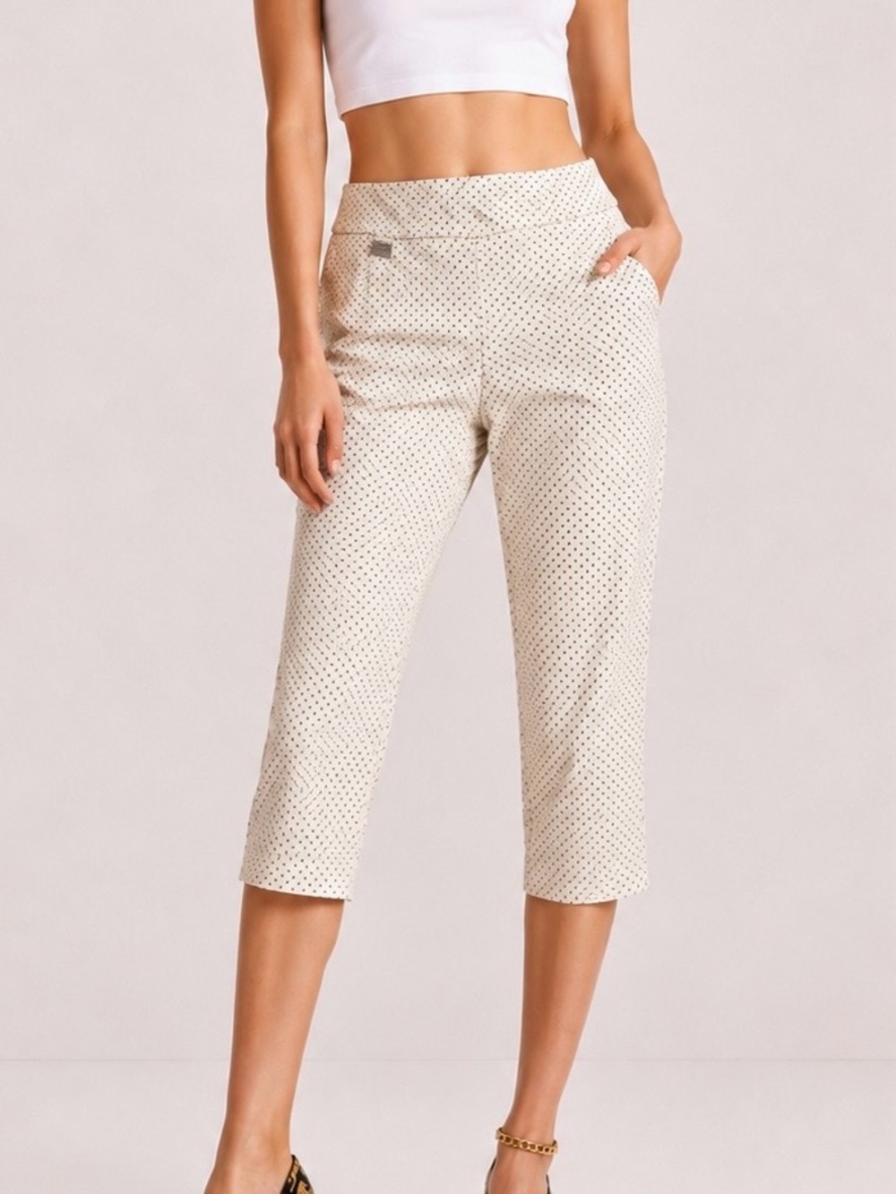 Premise Studio Womenβs Polka Dot Capri Pants Rayon Blend Stretch Cropped Size S